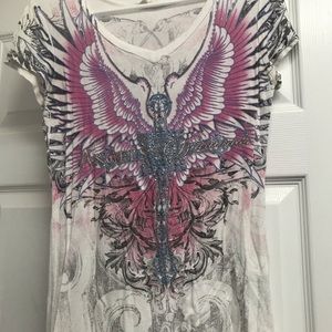 Angel/ cross diamond short sleeve t-shirt
